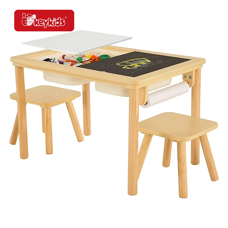 Multifunctional Wooden Sensory Table Set with 2 Chairs - Double Panel Sand & Water Play Table for Toddlers 1-3 Years W08G497
